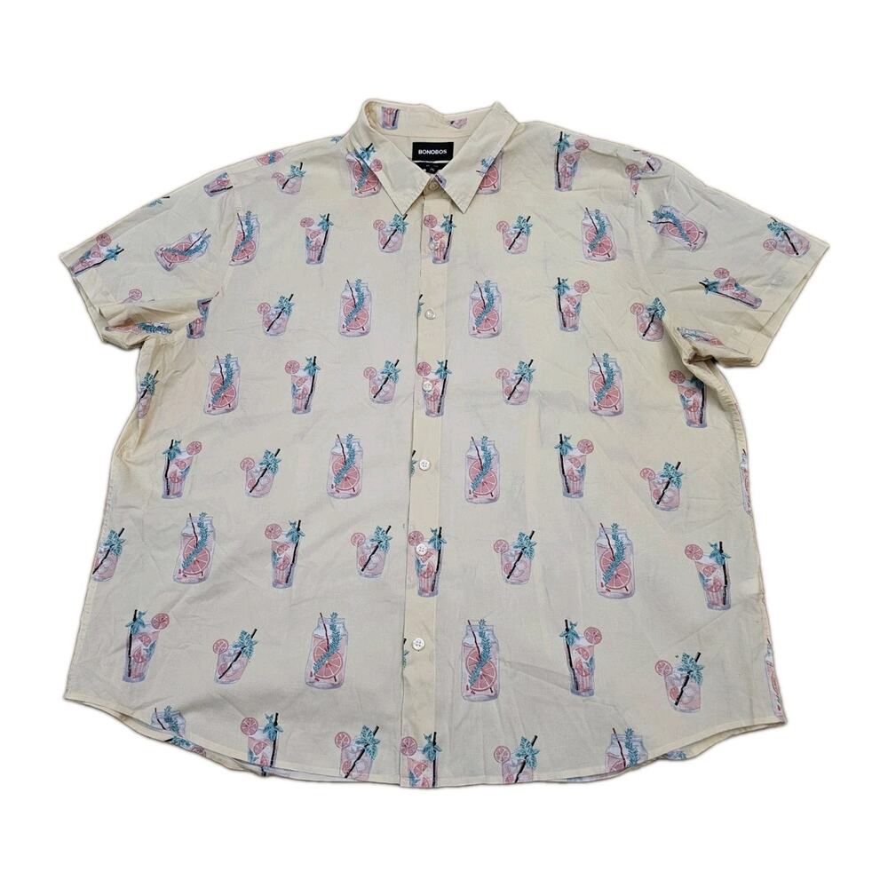 Bonobos Shirt Mens Size 2XL Short Sleeve All Over Drink Print HAWAIIAN